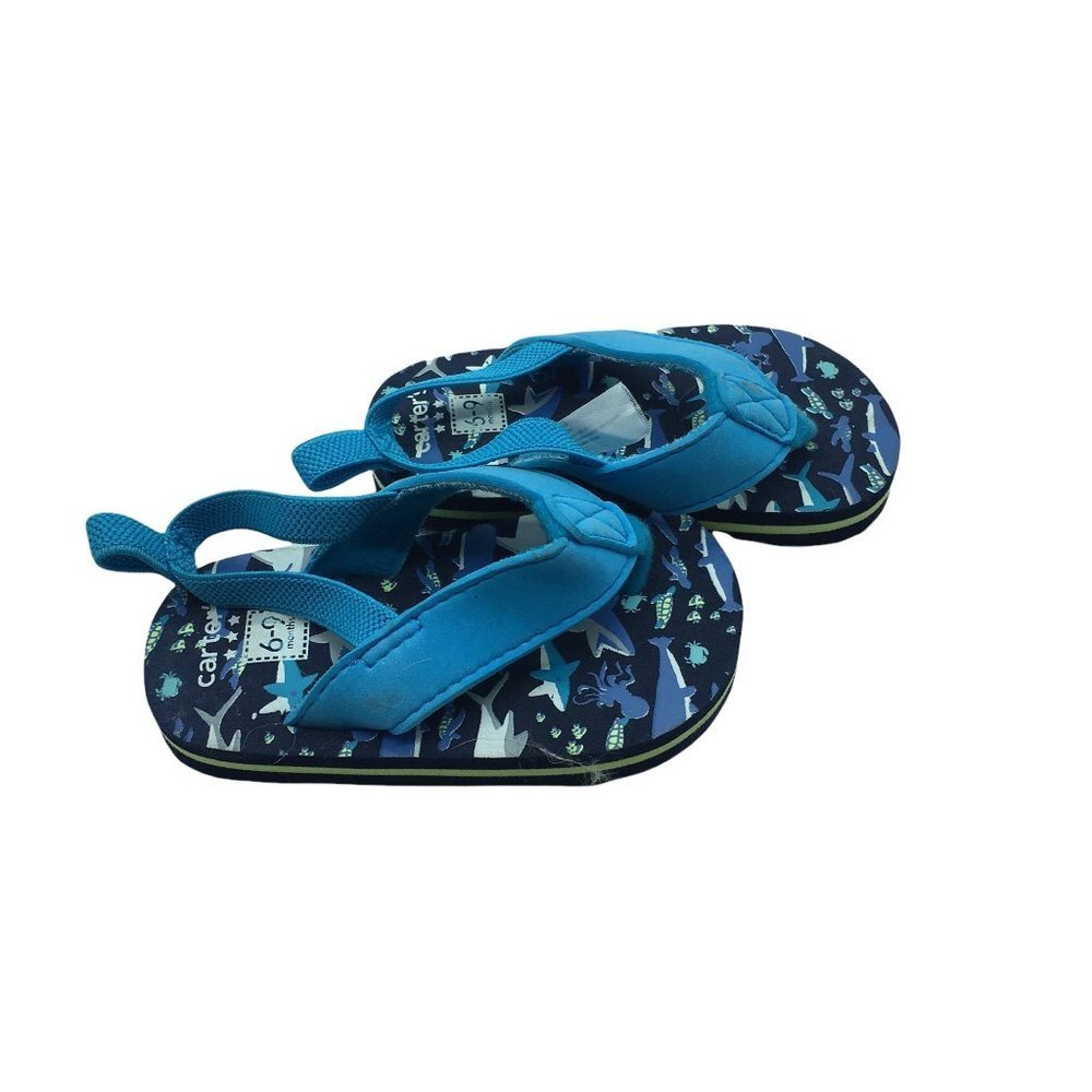 Carter's Baby Flip‎ Flops 6-9 Month Elastic Ankle Strap Sharks Blue Style #60485